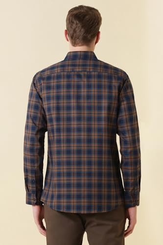 Men Navy Check Full Sleeves Formal Shirt