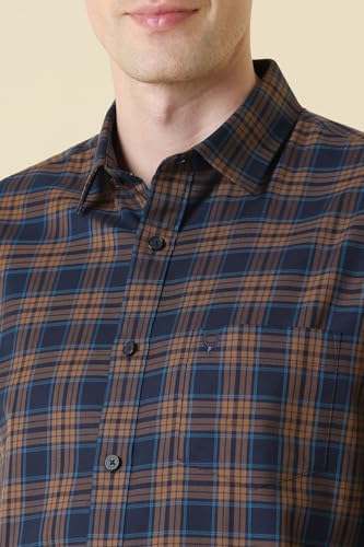 Men Navy Check Full Sleeves Formal Shirt
