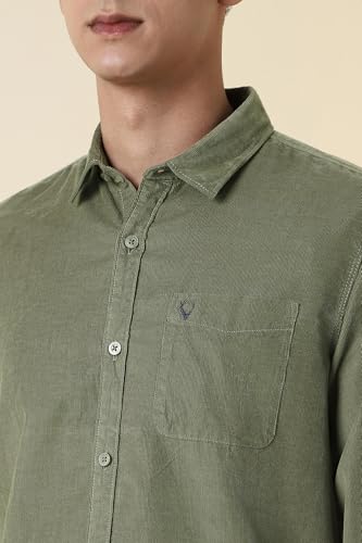 Men Olive Custom Fit Solid Full Sleeves Casual Shirt