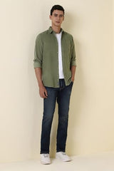 Men Olive Custom Fit Solid Full Sleeves Casual Shirt