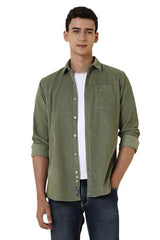 Men Olive Custom Fit Solid Full Sleeves Casual Shirt