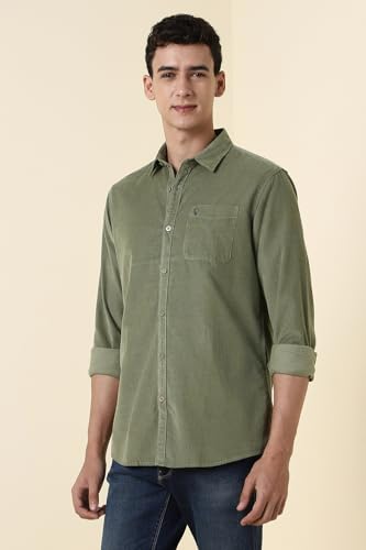 Men Olive Custom Fit Solid Full Sleeves Casual Shirt