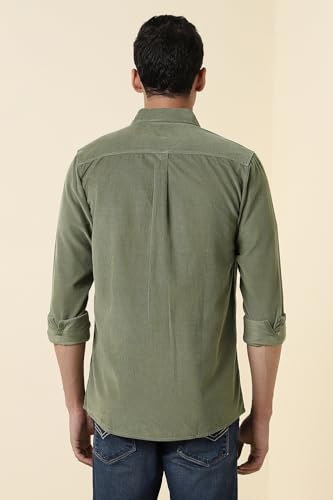 Men Olive Custom Fit Solid Full Sleeves Casual Shirt