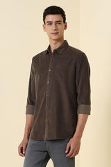 Men Brown Nuvo Fit Solid Full Sleeves Casual Shirt