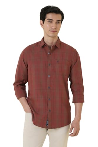 Men Rust Custom Fit Check Full Sleeves Casual Shirt