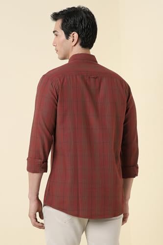Men Rust Custom Fit Check Full Sleeves Casual Shirt