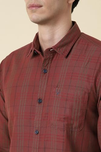 Men Rust Custom Fit Check Full Sleeves Casual Shirt