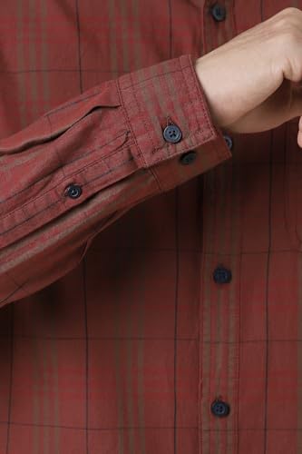 Men Rust Custom Fit Check Full Sleeves Casual Shirt