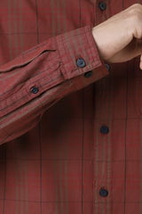 Men Rust Custom Fit Check Full Sleeves Casual Shirt