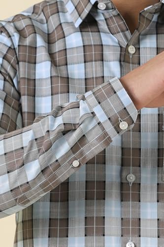 Men Light Blue Slim Fit Check Full Sleeves Casual Shirt