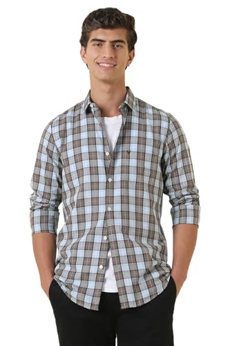Men Light Blue Slim Fit Check Full Sleeves Casual Shirt