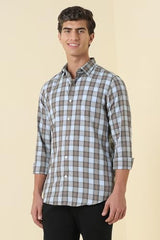 Men Light Blue Slim Fit Check Full Sleeves Casual Shirt