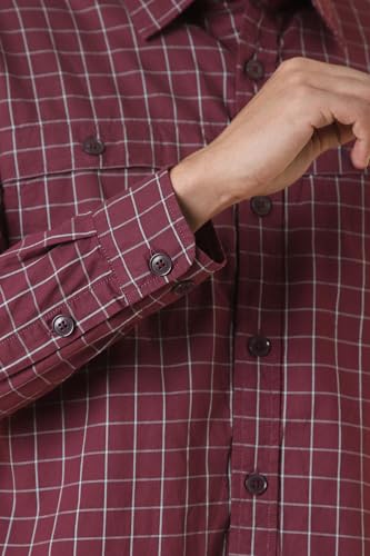 Men Maroon Slim Fit Check Full Sleeves Casual Shirt