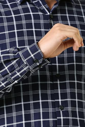 Men Navy Sport Fit Check Full Sleeves Casual Shirt
