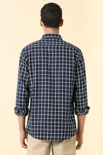 Men Navy Sport Fit Check Full Sleeves Casual Shirt
