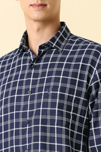 Men Navy Sport Fit Check Full Sleeves Casual Shirt