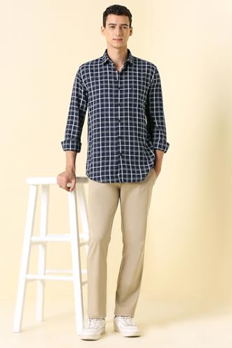 Men Navy Sport Fit Check Full Sleeves Casual Shirt