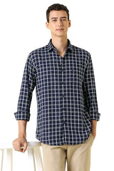 Men Navy Sport Fit Check Full Sleeves Casual Shirt