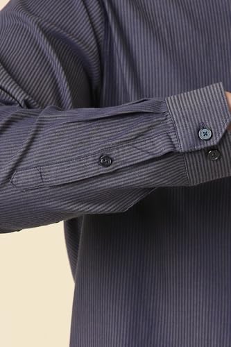 Men Purple Stripe Full Sleeves Formal Shirt