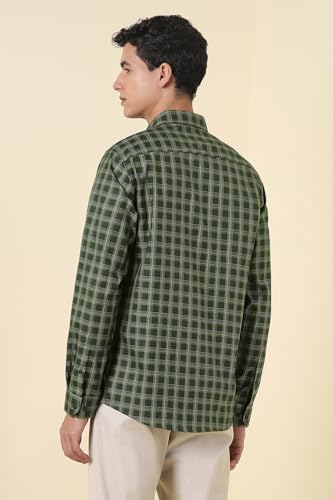 Men Green Slim Fit Check Full Sleeves Casual Shirt
