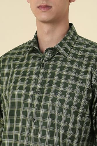 Men Green Slim Fit Check Full Sleeves Casual Shirt