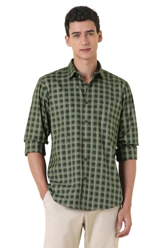 Men Green Slim Fit Check Full Sleeves Casual Shirt