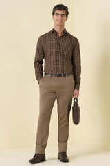 Men Brown Check Full Sleeves Formal Shirt