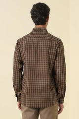 Men Brown Check Full Sleeves Formal Shirt