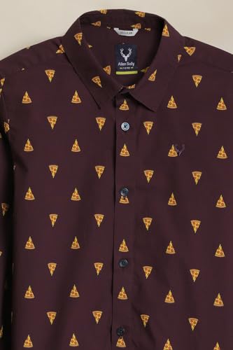 Boys Maroon Print Casual Shirt