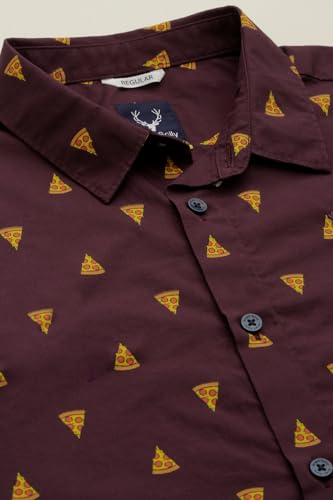 Boys Maroon Print Casual Shirt