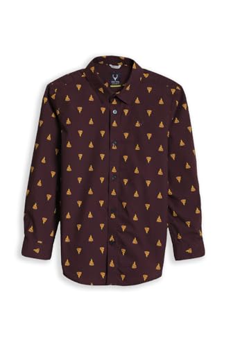 Boys Maroon Print Casual Shirt