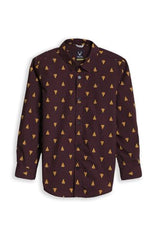 Boys Maroon Print Casual Shirt