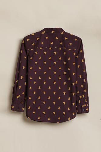Boys Maroon Print Casual Shirt