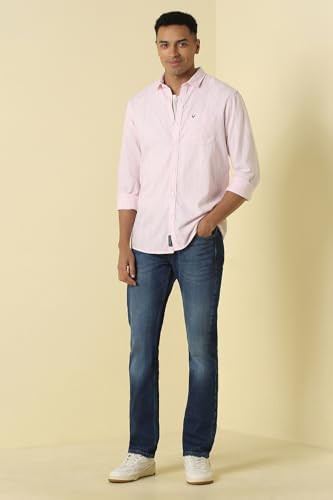 Men Pink Custom Fit Stripe Full Sleeves Casual Shirt