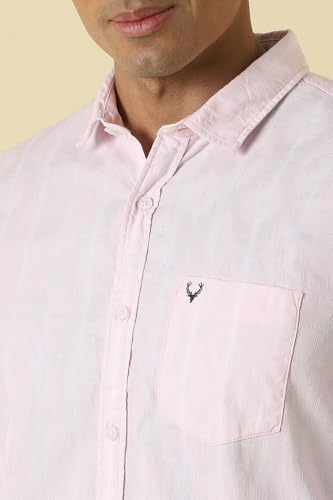 Men Pink Custom Fit Stripe Full Sleeves Casual Shirt
