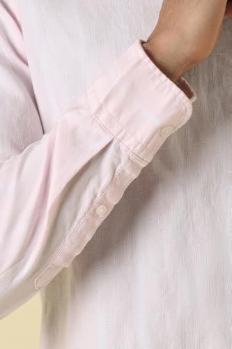 Men Pink Custom Fit Stripe Full Sleeves Casual Shirt