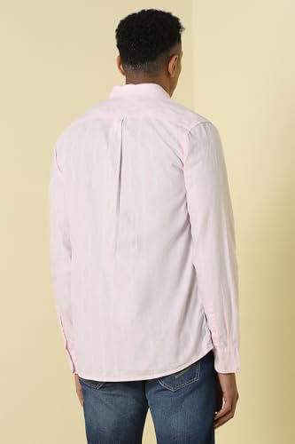 Men Pink Custom Fit Stripe Full Sleeves Casual Shirt