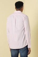 Men Pink Custom Fit Stripe Full Sleeves Casual Shirt