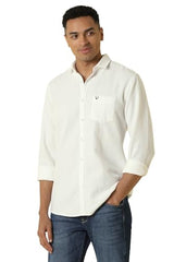 Men White Custom Fit Textured Full Sleeves Casual Shirt