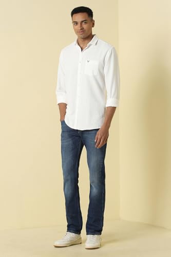 Men White Custom Fit Textured Full Sleeves Casual Shirt