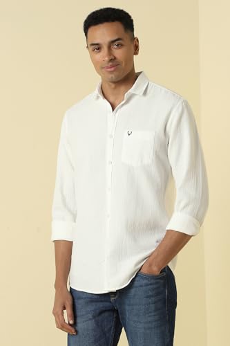 Men White Custom Fit Textured Full Sleeves Casual Shirt