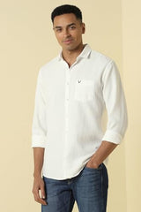 Men White Custom Fit Textured Full Sleeves Casual Shirt
