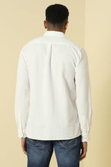 Men White Custom Fit Textured Full Sleeves Casual Shirt