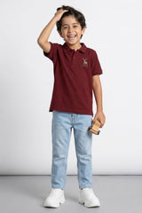 Allen Solly Boys Maroon Embroidered Polo Neck T-Shirt