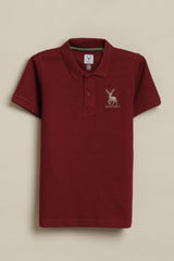 Allen Solly Boys Maroon Embroidered Polo Neck T-Shirt