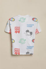 Boys White Graphic Print Crew Neck T-Shirt