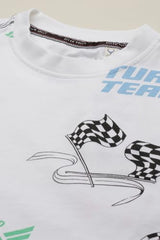 Boys White Graphic Print Crew Neck T-Shirt