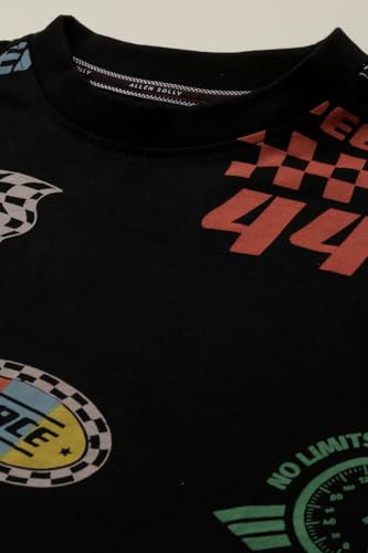 Boys Black Graphic Print Crew Neck T-Shirt
