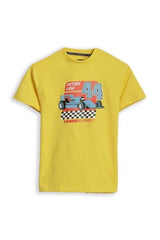 Boys Yellow Graphic Print Crew Neck T-Shirt