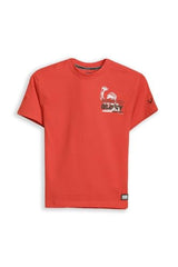 Boys Red Graphic Print Crew Neck T-Shirt